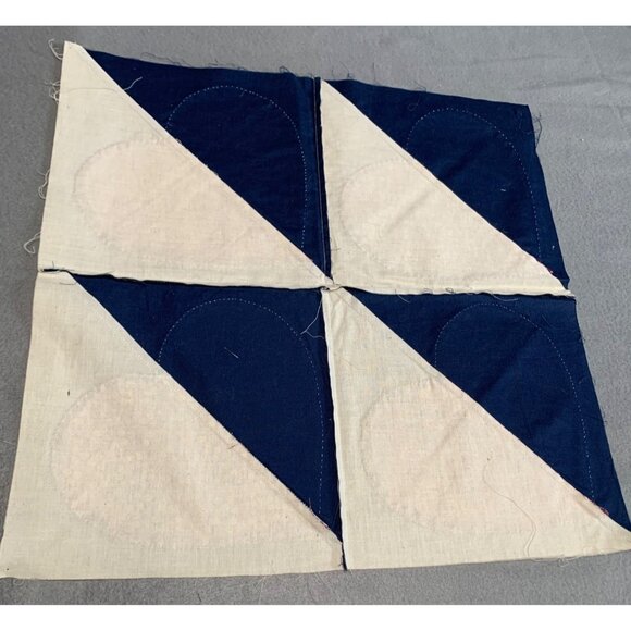 Vintage Handmade Quilt Top Block with Heart Pattern Red White & Blue 16.25” x 16 - Picture 2 of 6